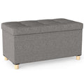 30 Inches Storage Ottoman Bench with Tray and Rubber Wood Legs-Gray