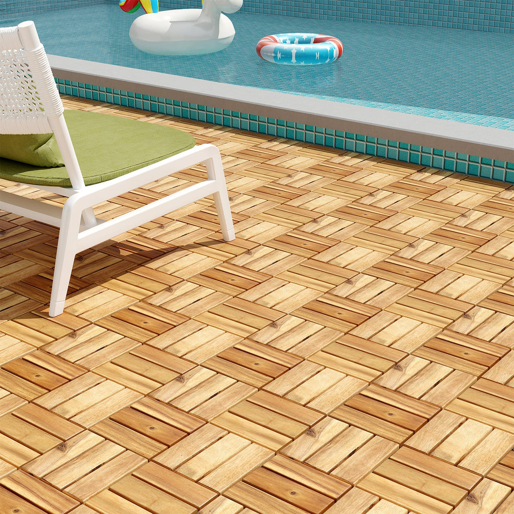 Pack of 30 Acacia Wood Interlocking Deck Tiles-Brown