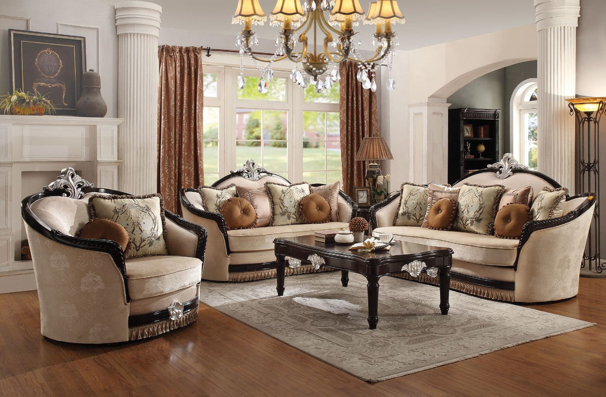 Ernestine - Sofa With 7 Pillows - Tan Fabric & Black