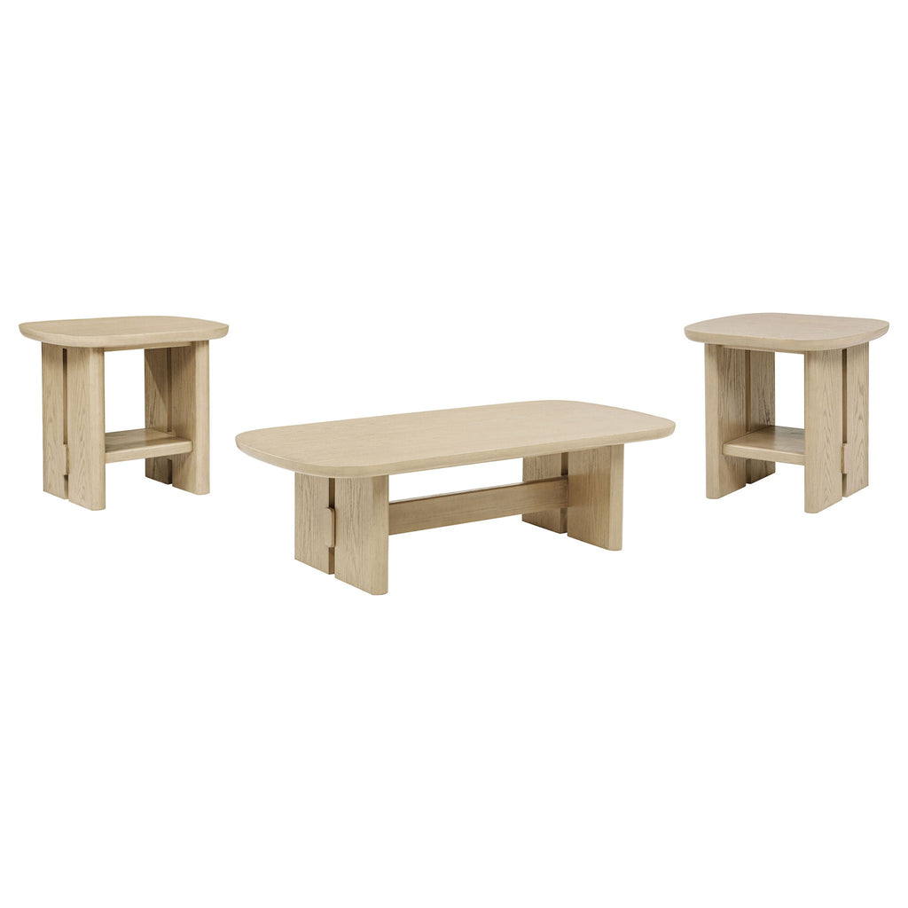 Kailani 3-piece Coastal Coffee and End Table Set Beige Oak