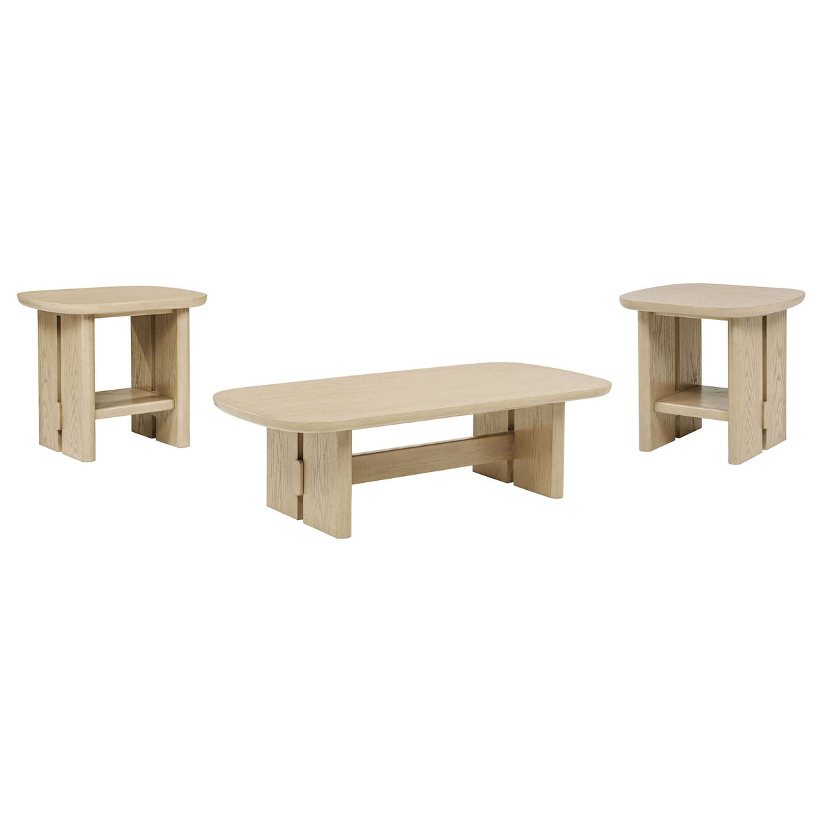 Kailani 3-piece Coastal Coffee and End Table Set Beige Oak