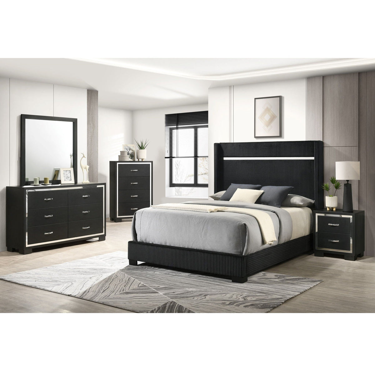 2 Drawer Bedroom Nightstand With Handles - Black