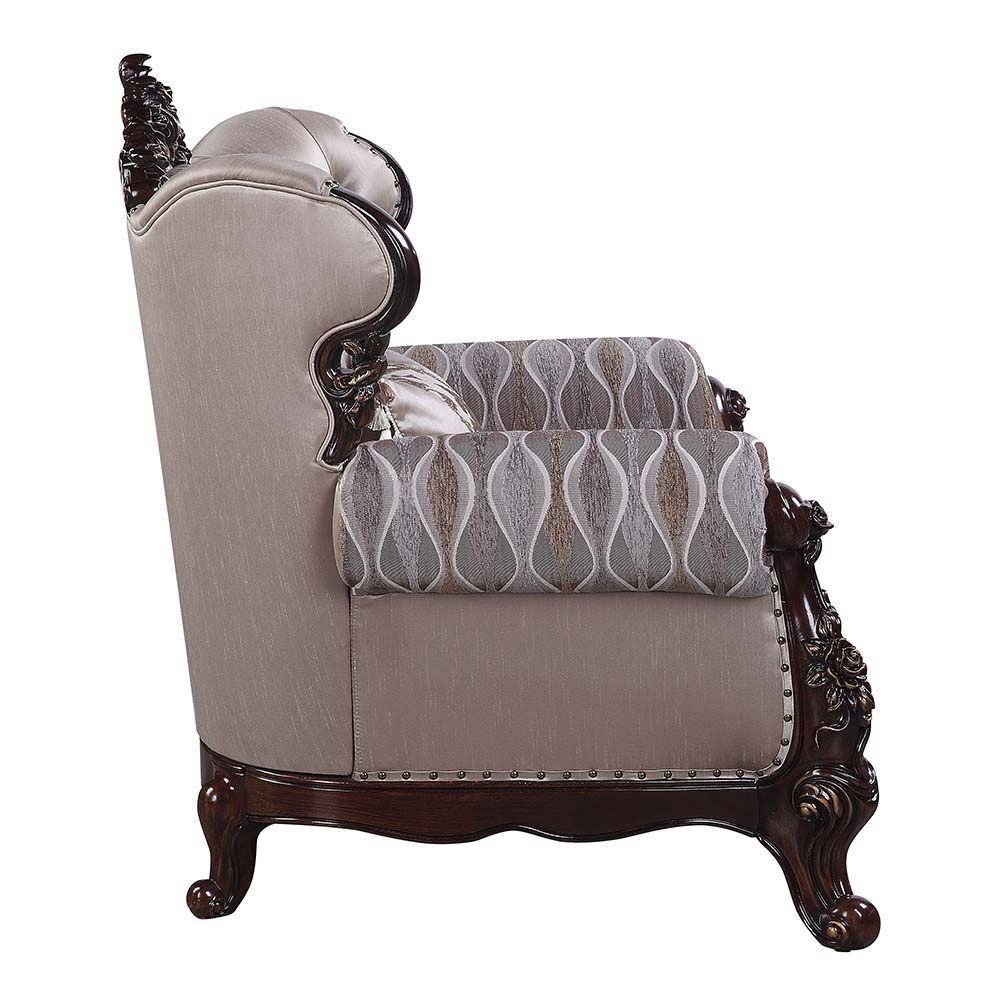 Benbek - Loveseat With 3 Pillows - Fabric & Antique Oak