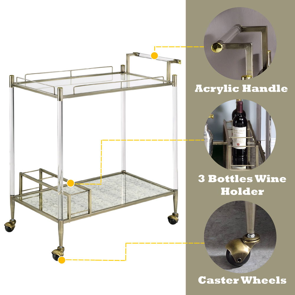 Cirro - Serving Cart - Antique Mirror & Wire Brass