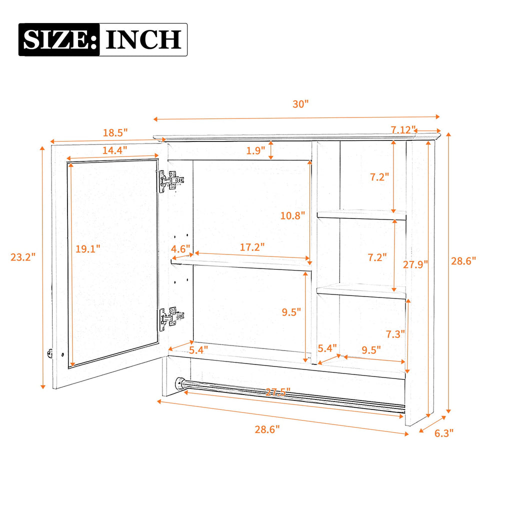Wall Mount 2 In 1 Mirror Cabinet With Adjustable Shelf, Soft-Closing Hinges