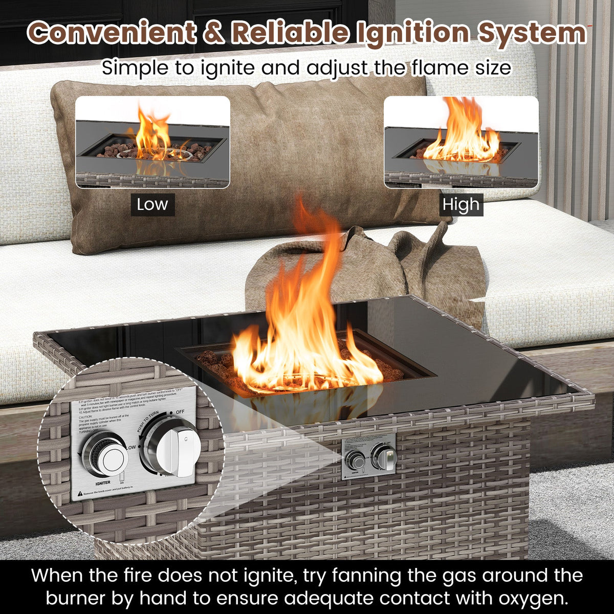 32.5 Inch Propane Fire Pit Table 5000 BTU with Tempered Glass Tabletop