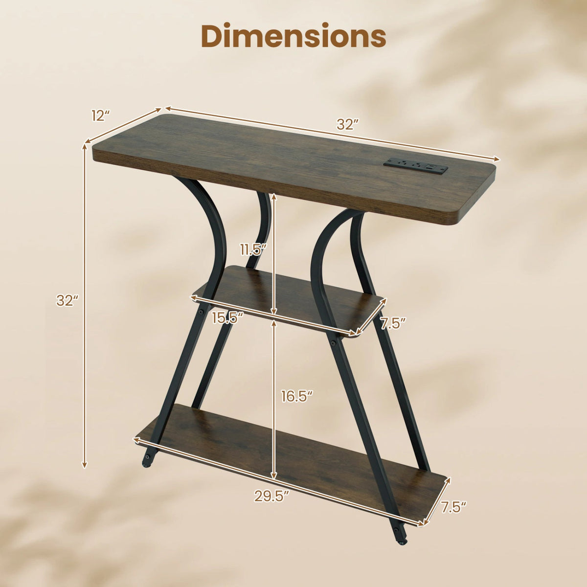 32" Console Table with Power Outlets and LED Lights