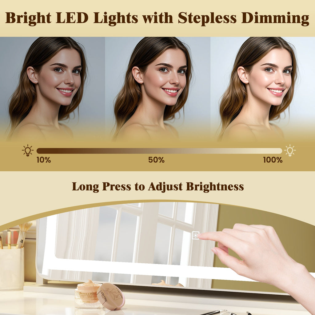 32 x 22 Inch Large Makeup Vanity Mirror with 3-Color Lighting Mode-White