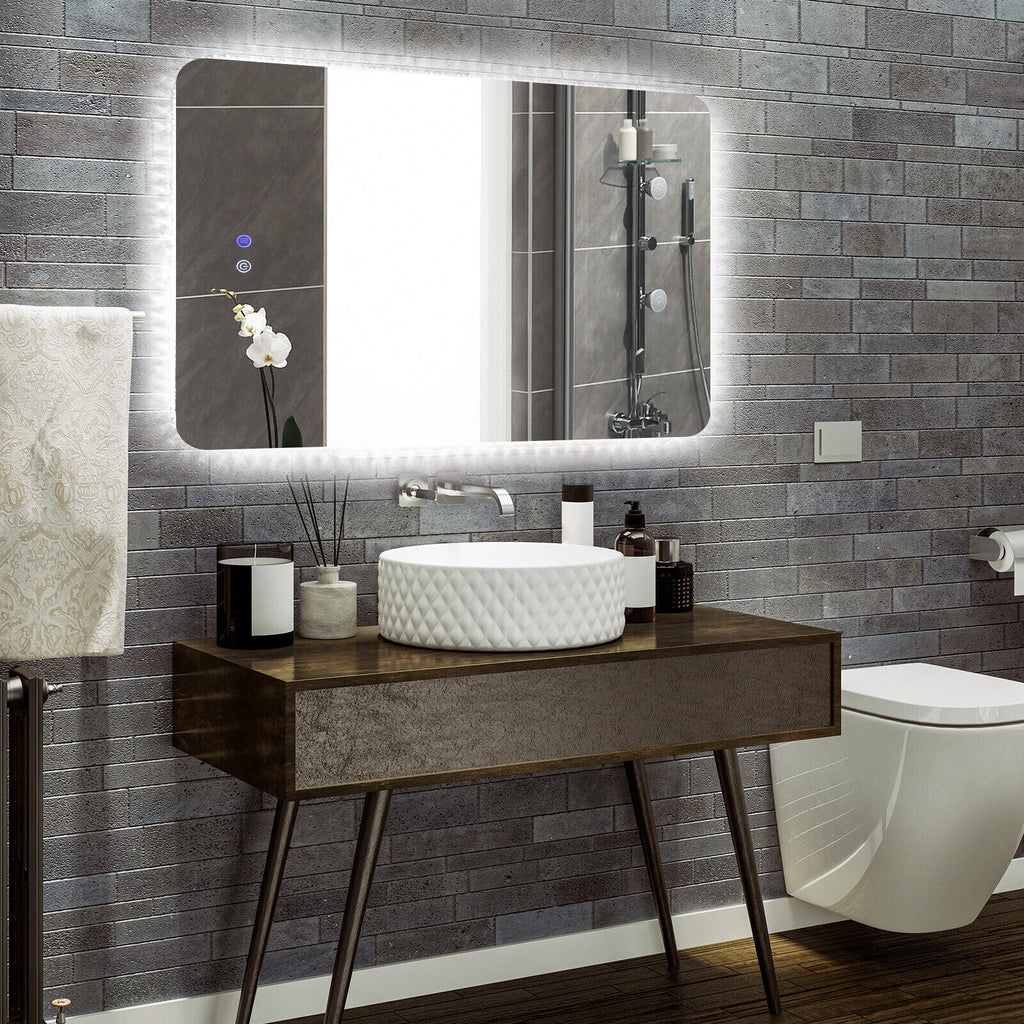 32 x 24 Inch Shatterproof Wall Mirror with 3-Color Lights and Anti-Fog Function