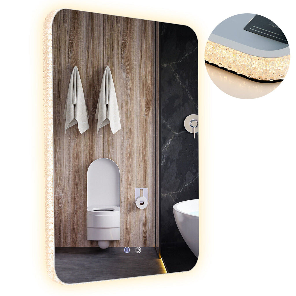 32 x 24 Inch Shatterproof Wall Mirror with 3-Color Lights and Anti-Fog Function