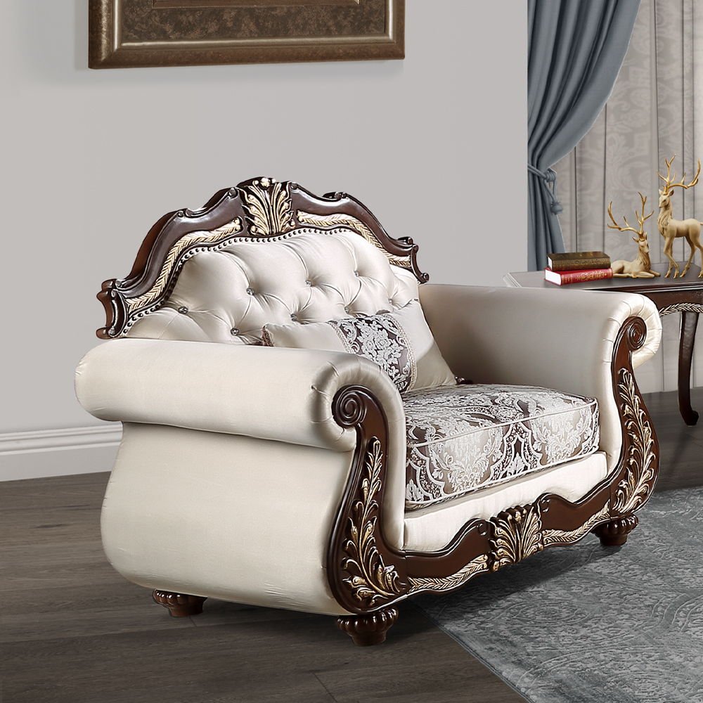 Pierce - Chair With Pillow - Beige Fabric & Cherry