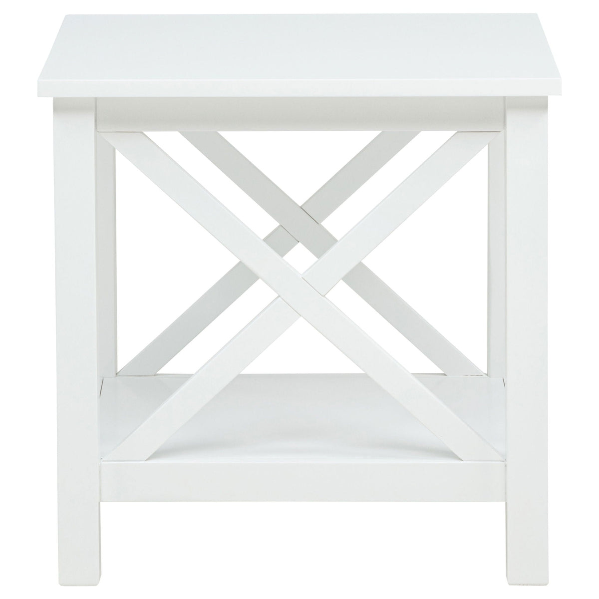 Skyview Square Pine Wood Side End Table with Shelf White