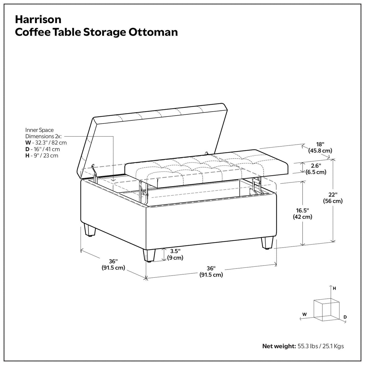 Harrison - Large Coffee Table Storage Ottoman