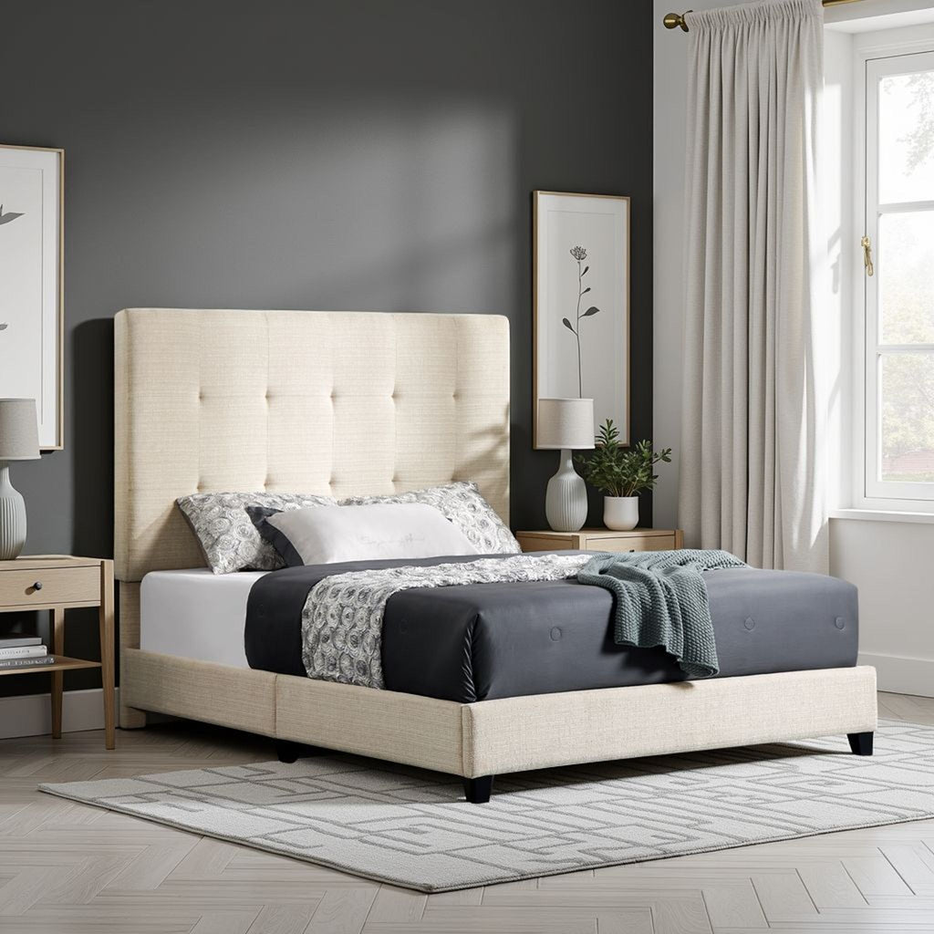 Tufted Upholstered Headboard Platform Bed