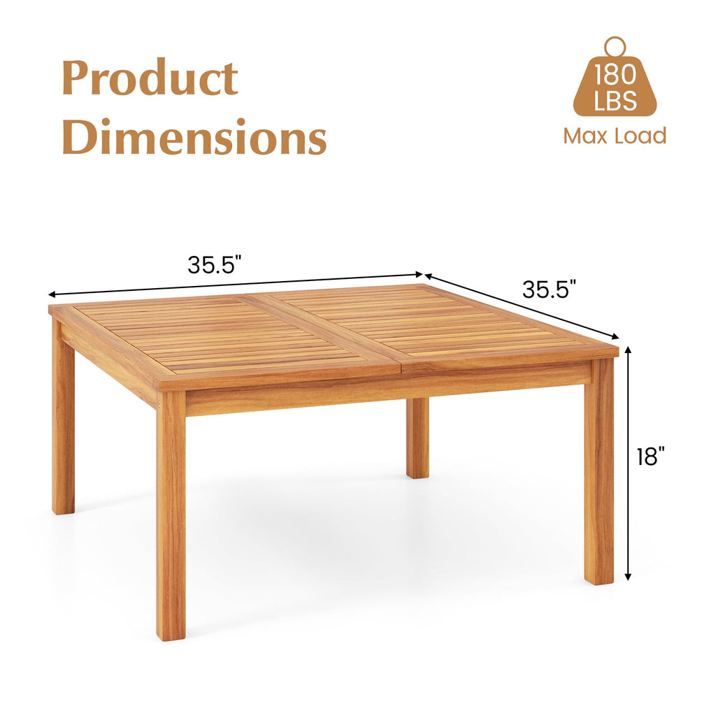 35.5 Inches Patio Solid Acacia Wood Coffee Table Side Table