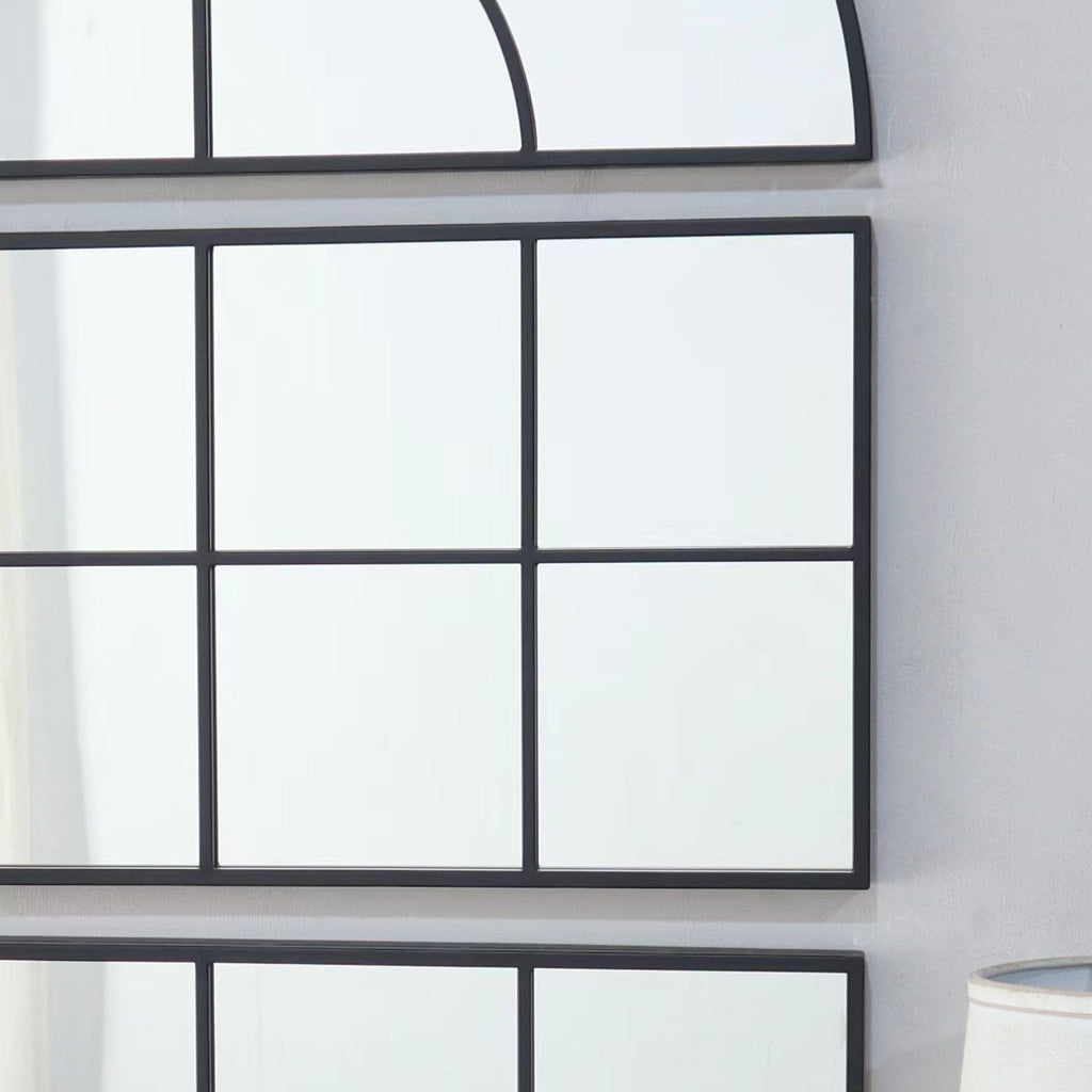 Large Arched Wall Mirror With 3 Separate Sections - Black