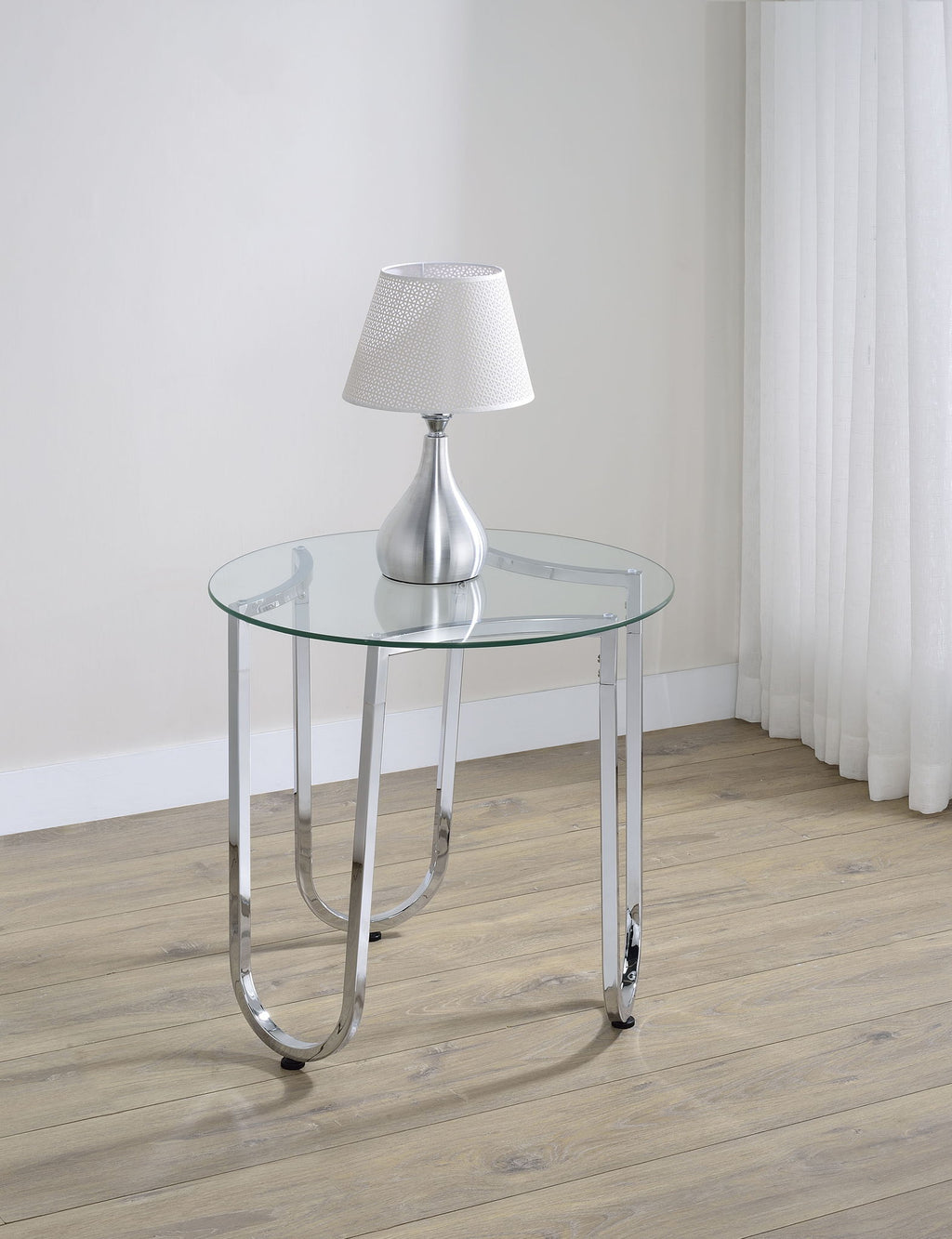Beller Round Tempered Glass Top End Side Table Chrome