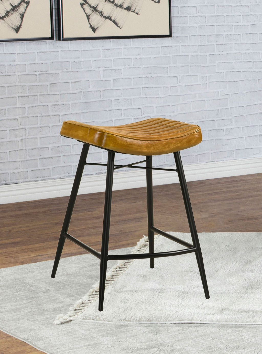 Bayu Leather Upholstered Counter Stool Camel (Set of 2)