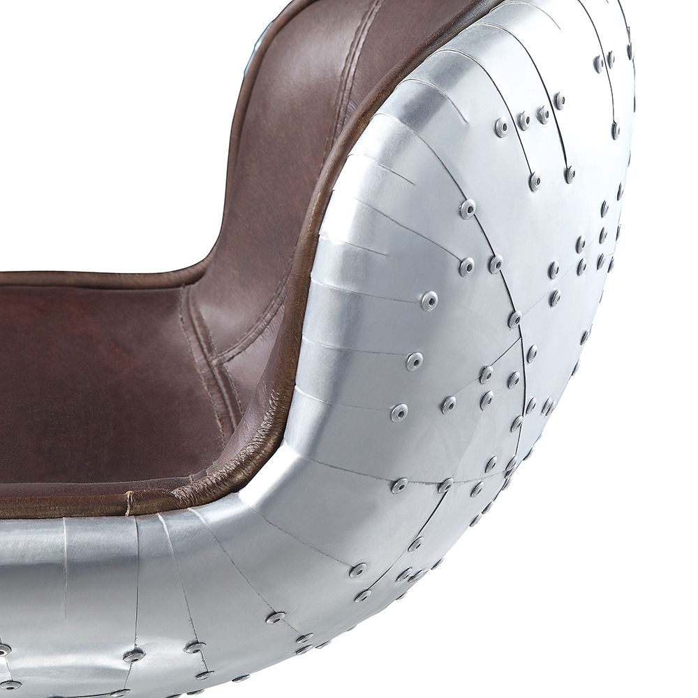 Brancaster - Adjustable Stool With Swivel - Vintage Brown Top Grain Leather & Aluminum