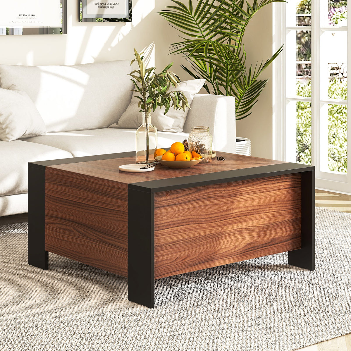 36.5 Inch Coffee Table with Sliding Top and Hidden Compartment