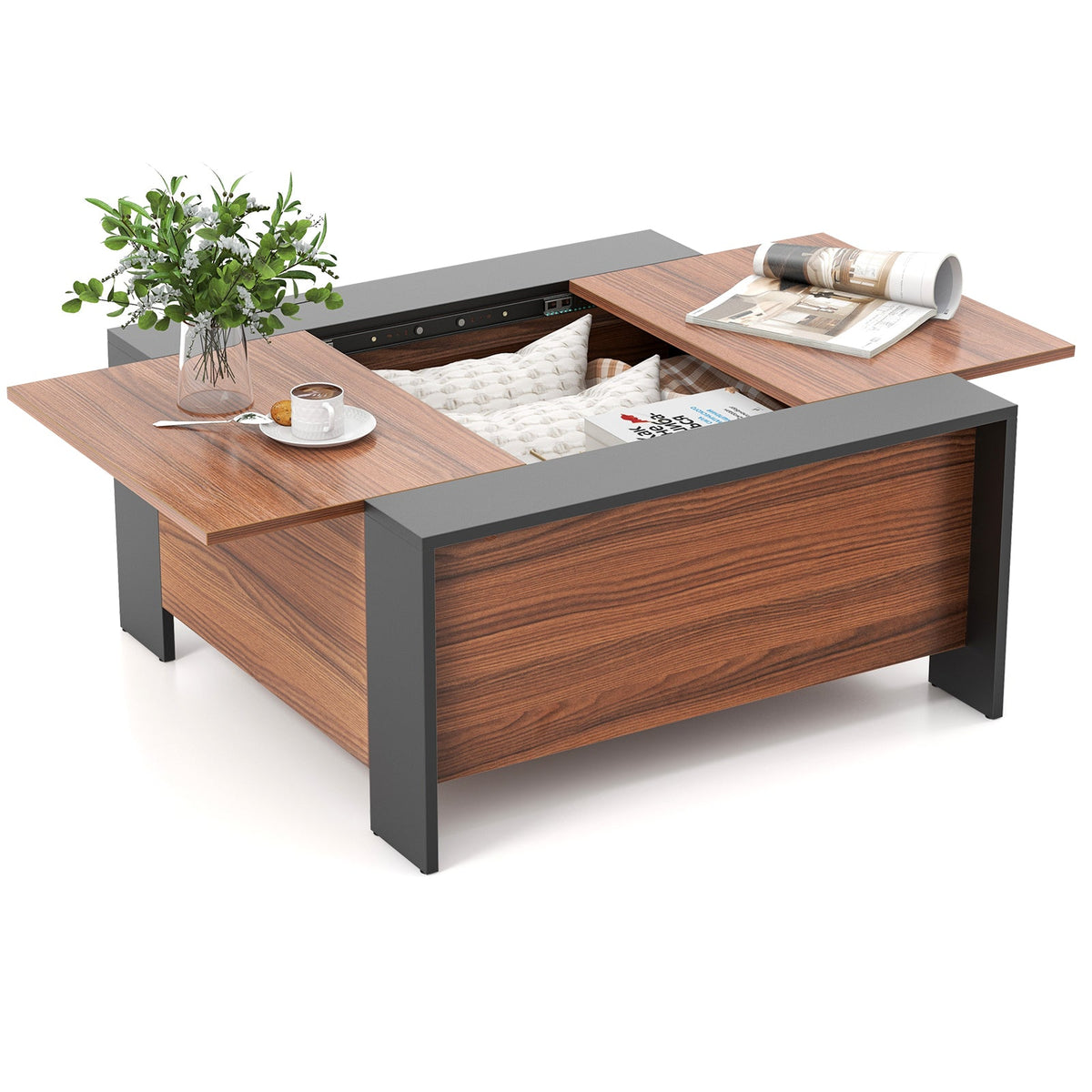 36.5 Inch Coffee Table with Sliding Top and Hidden Compartment