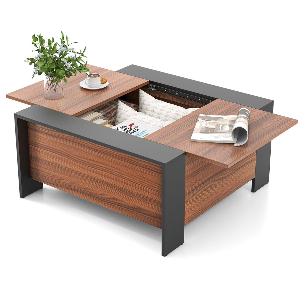 36.5 Inch Coffee Table with Sliding Top and Hidden Compartment