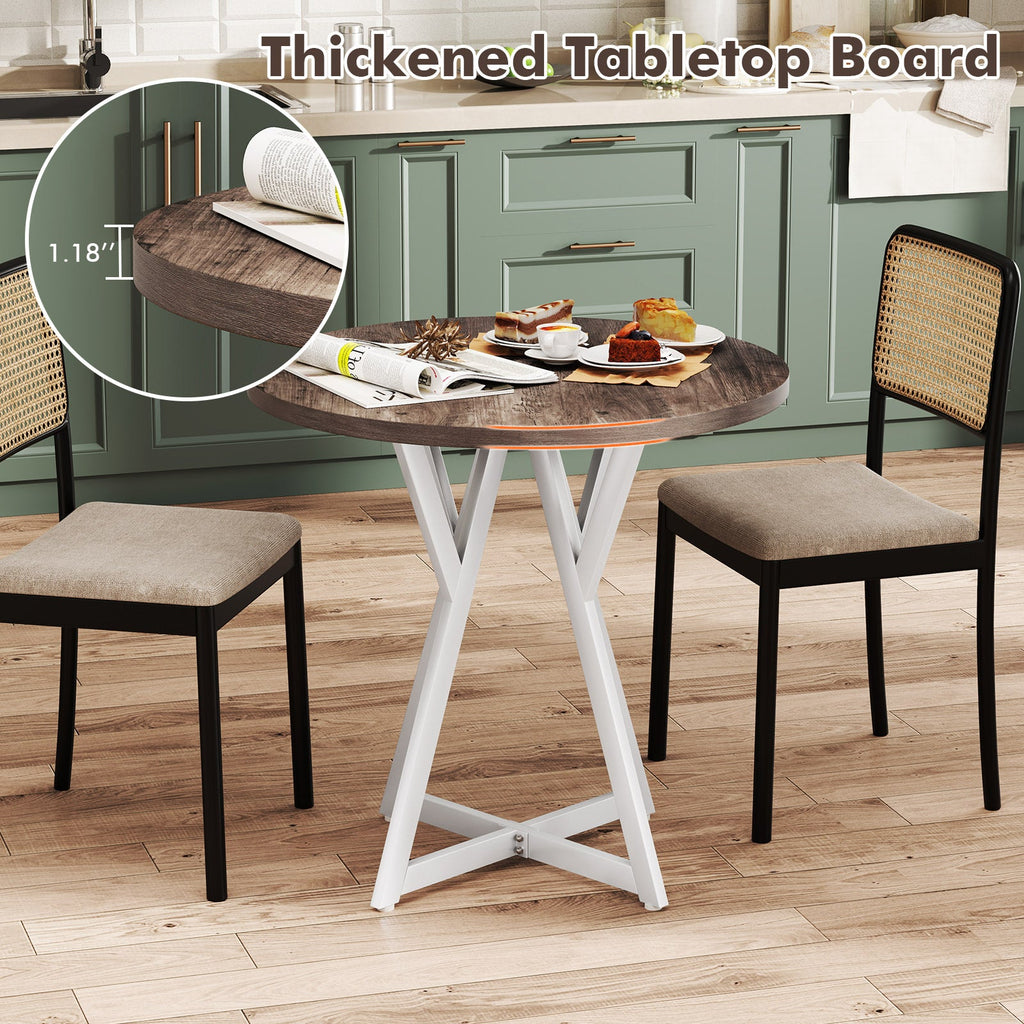 36 Inch Round Dining Table with Metal Pedestal Base-Natural