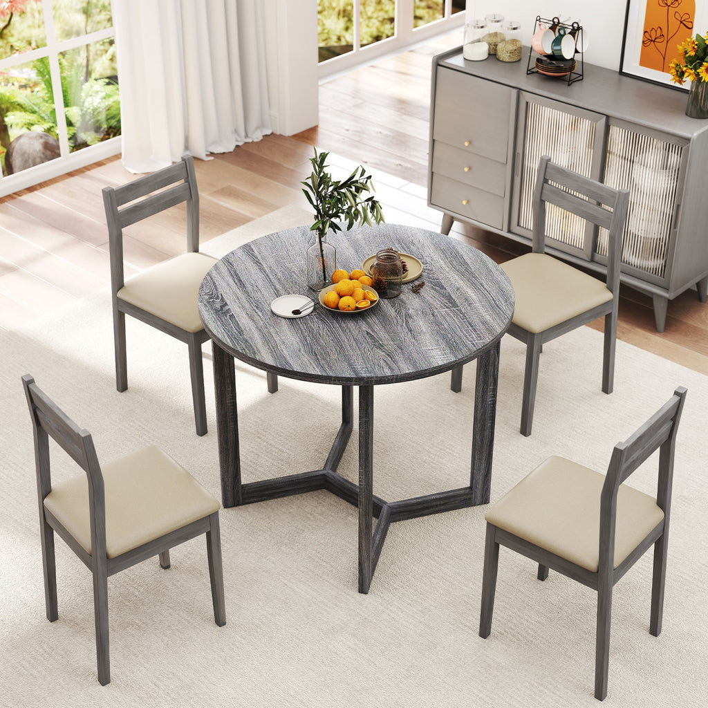 36 Inch Round Wood Dining Table for 2-4 People with Wing-shaped Pedestal Base