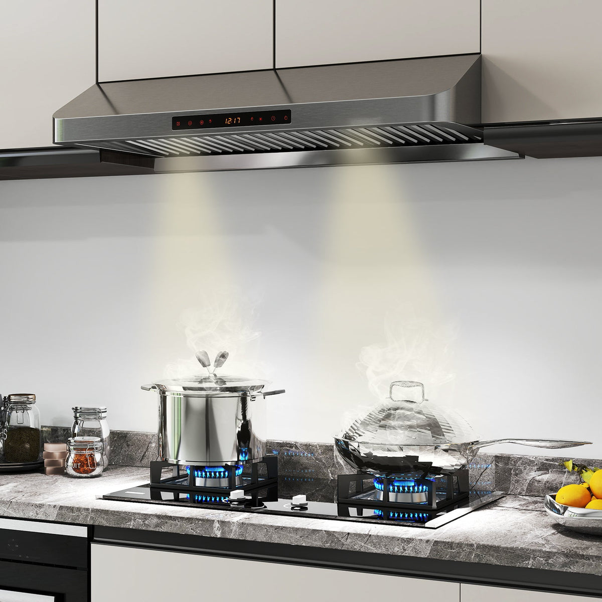 36 Inch Under Cabinet Range Hood 900 CFM Kitchen Stove Vent with Oil Collector-Silver