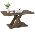 37.5 Inch Rectangular Coffee Table with Stable Base and Rubber Wood Connection for Living Room-Brown