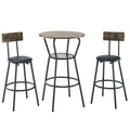 Rustic Brown Round Bar Table And Stool Set With Shelf, Upholstered Stool With Backrest - Antique Brown