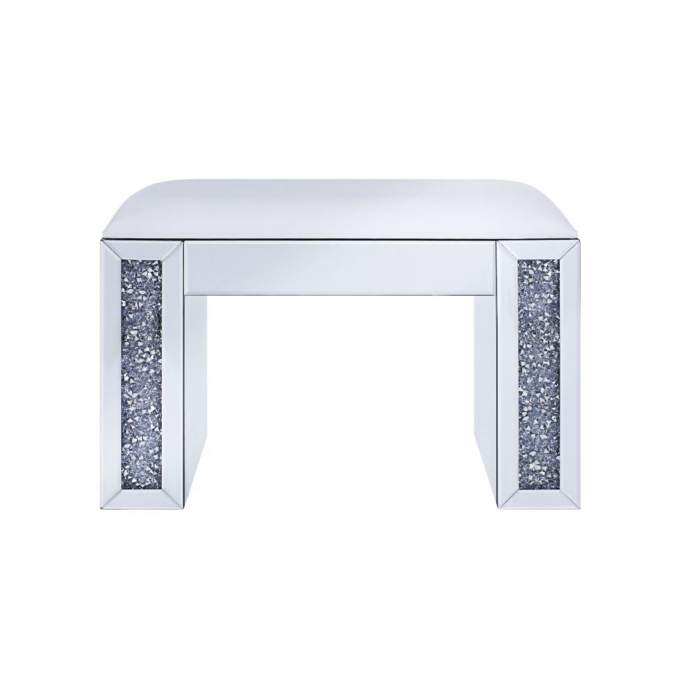 Noralie - Vanity Stool - Synthetic Leather , Mirrored & Faux Diamonds