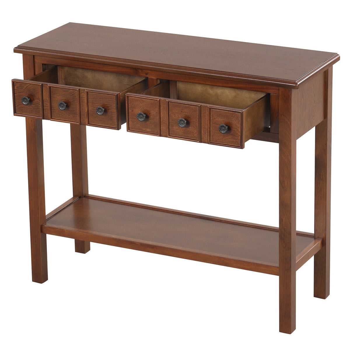 38 Inch Rustic Console Table with 2 Drawers and Bottom Open Shelf-Espresso