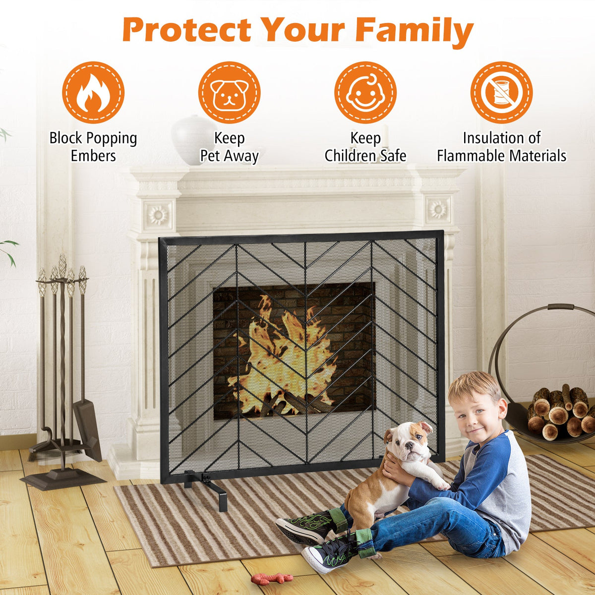 38 x 31 Inch Single Panel Fireplace Screen