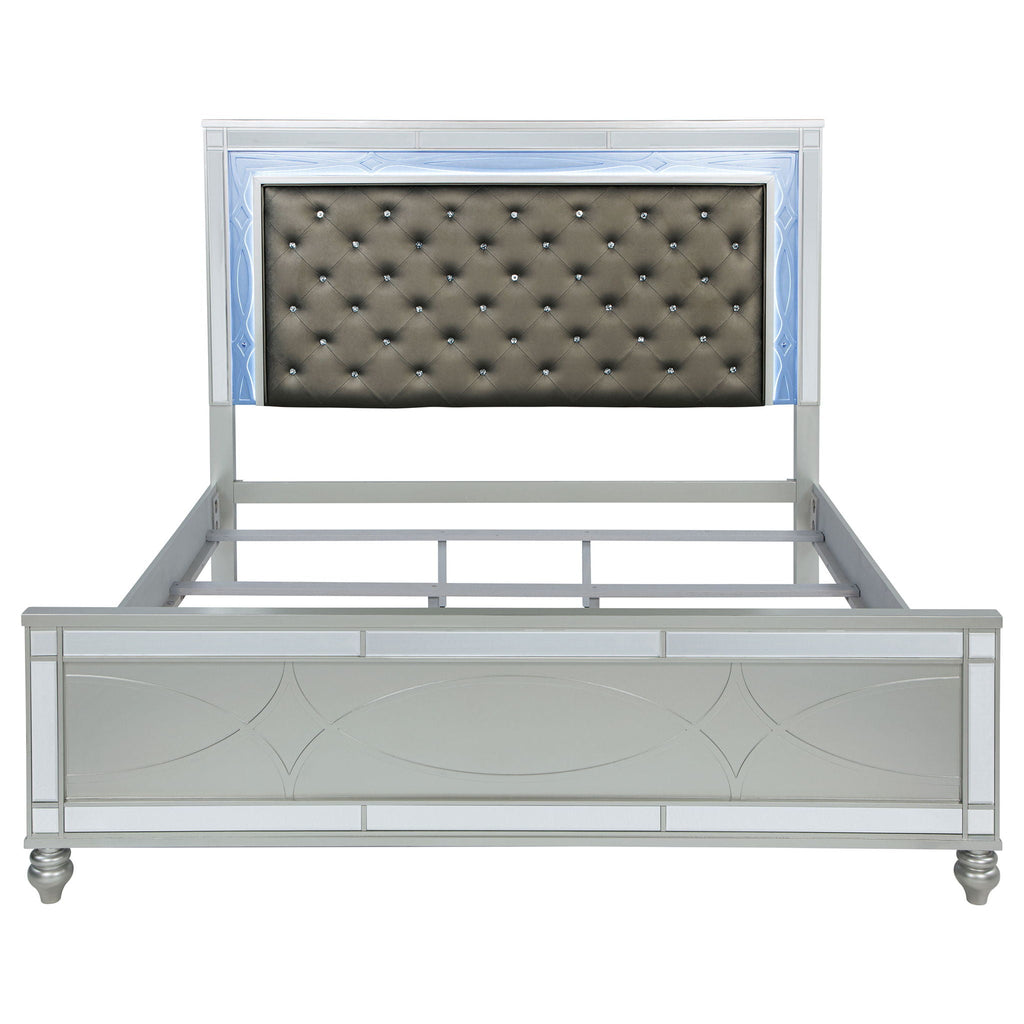 Gunnison Wood Eastern King LED Panel Bed Silver Metallic