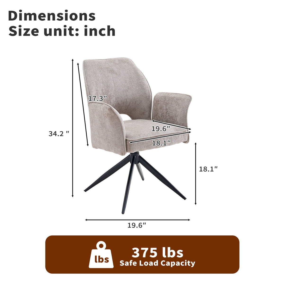 Dining Chair With Soft Cushion And 360° Rotation, Comfortable Armrest For Kitchen (Set of 2) - Gray