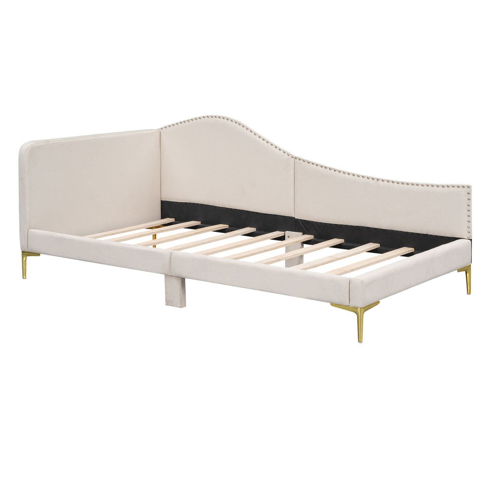 Upholstered Daybed With Headboard And Armrest, Support Legs