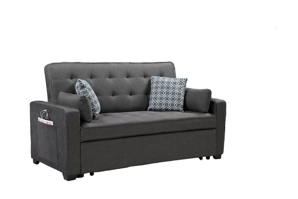 William - Sleeper Sofa With 2 USB Charging Ports And 4 Accent Pillows - Gray