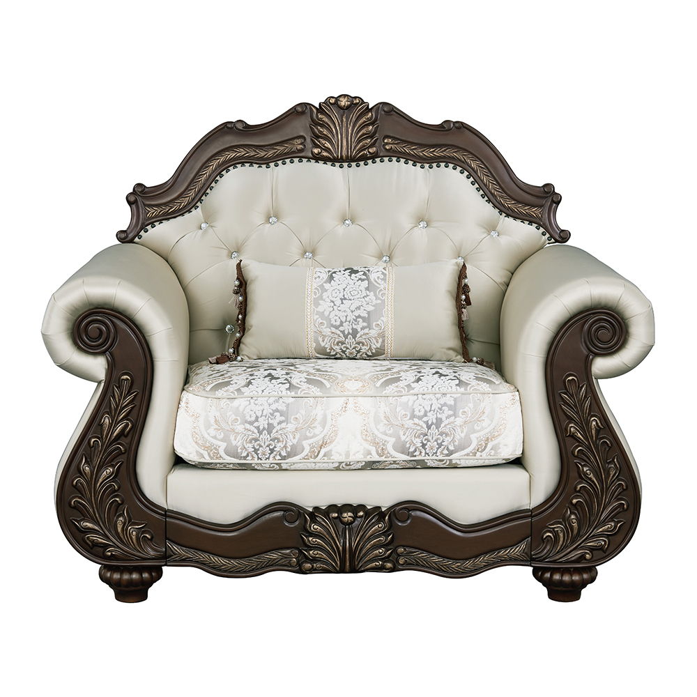 Pierce - Chair With Pillow - Beige Fabric & Cherry
