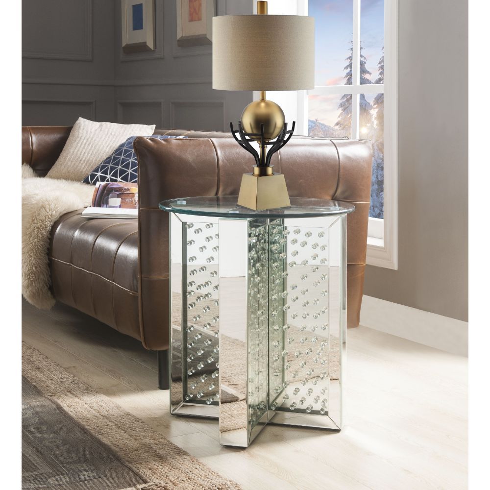 Nysa - 23" End Table - Mirrored & Faux Crystals