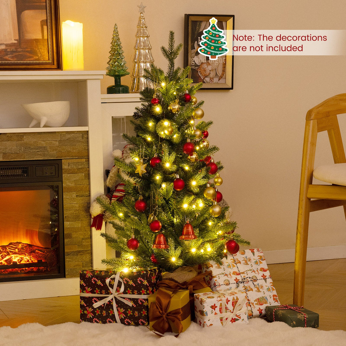 3 Feet Mini Pre-Lit Artificial Christmas Tree Tabletop Xmas Tree with Burlap Base