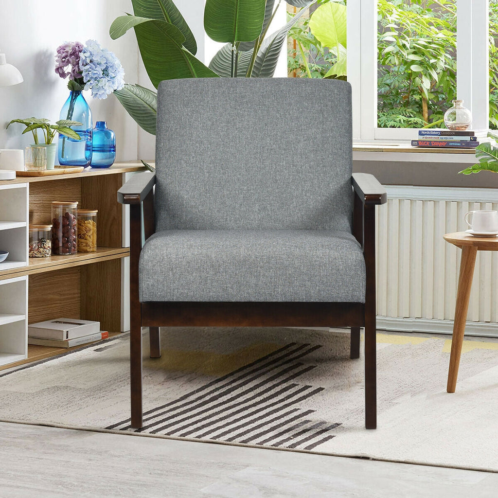 Solid Rubber Wood Fabric Accent Armchair