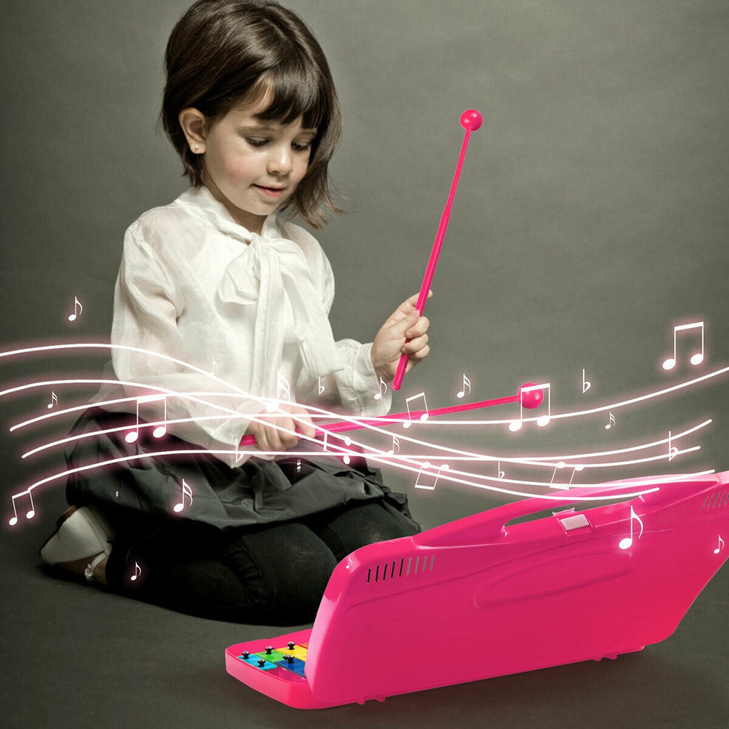 25 Notes Kids Glockenspiel Chromatic Metal Xylophone-Pink