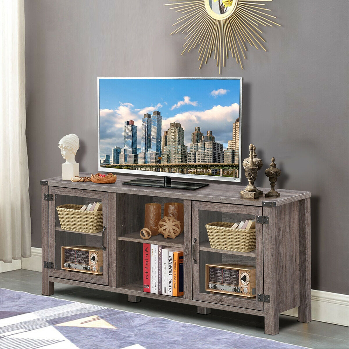TV Stand Entertainment Center for TVs up to 65 Inch with Storage Cabinets