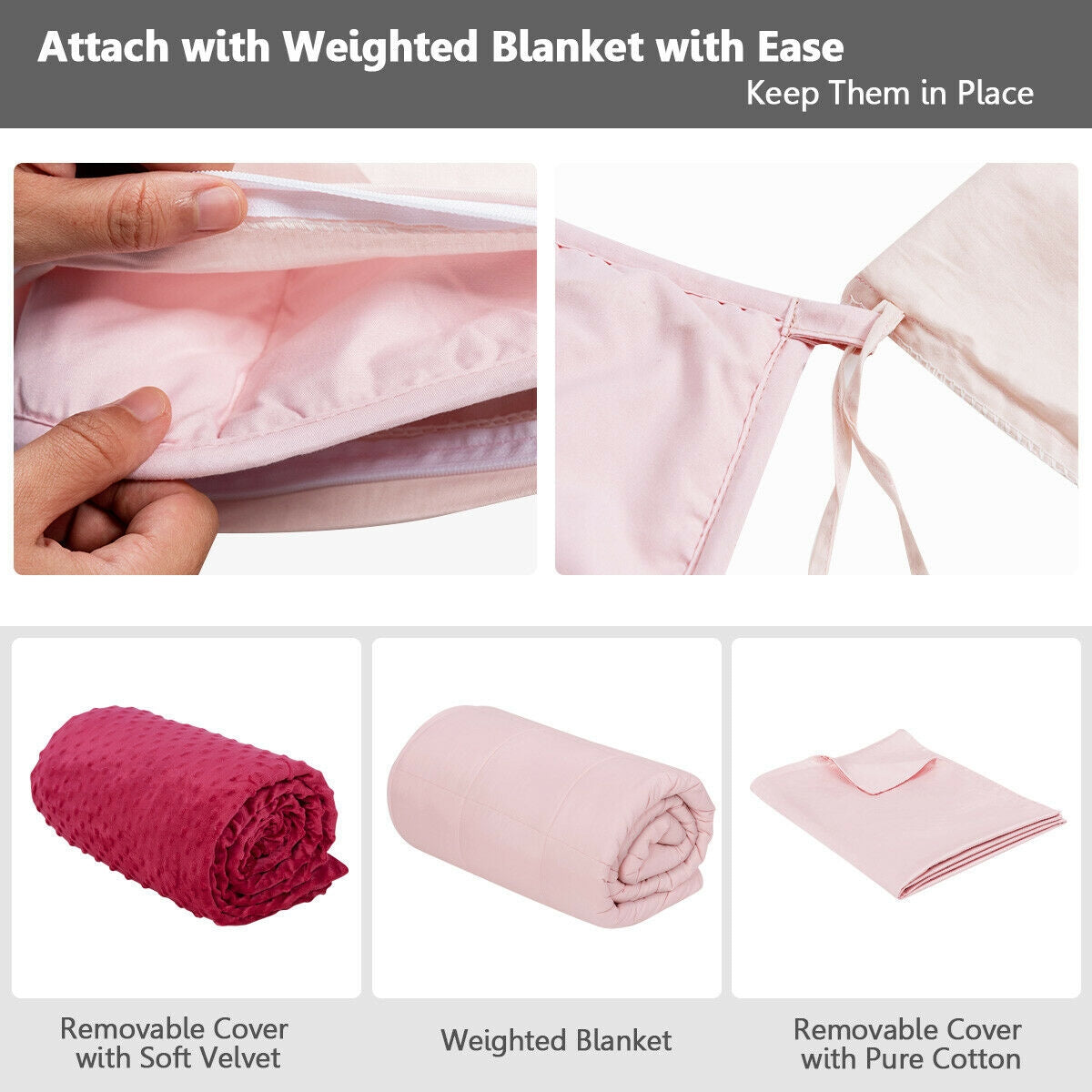 3 Piece 7lbs Heavy Weighted Blanket-Pink