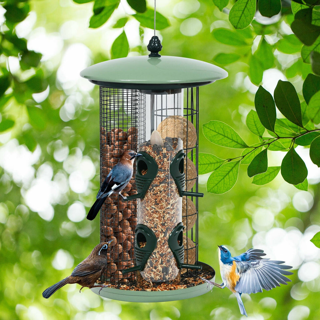 3-in-1 Metal Hanging Wild Bird Feeder with 4 Feeding Ports and Perches