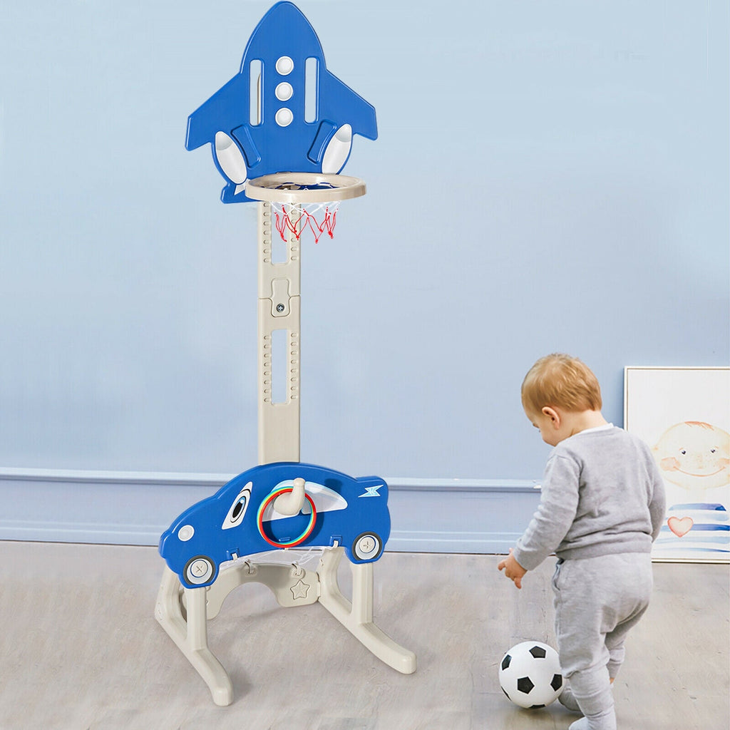 3-in-1 Basketball Hoop for Kids with Balls-Blue