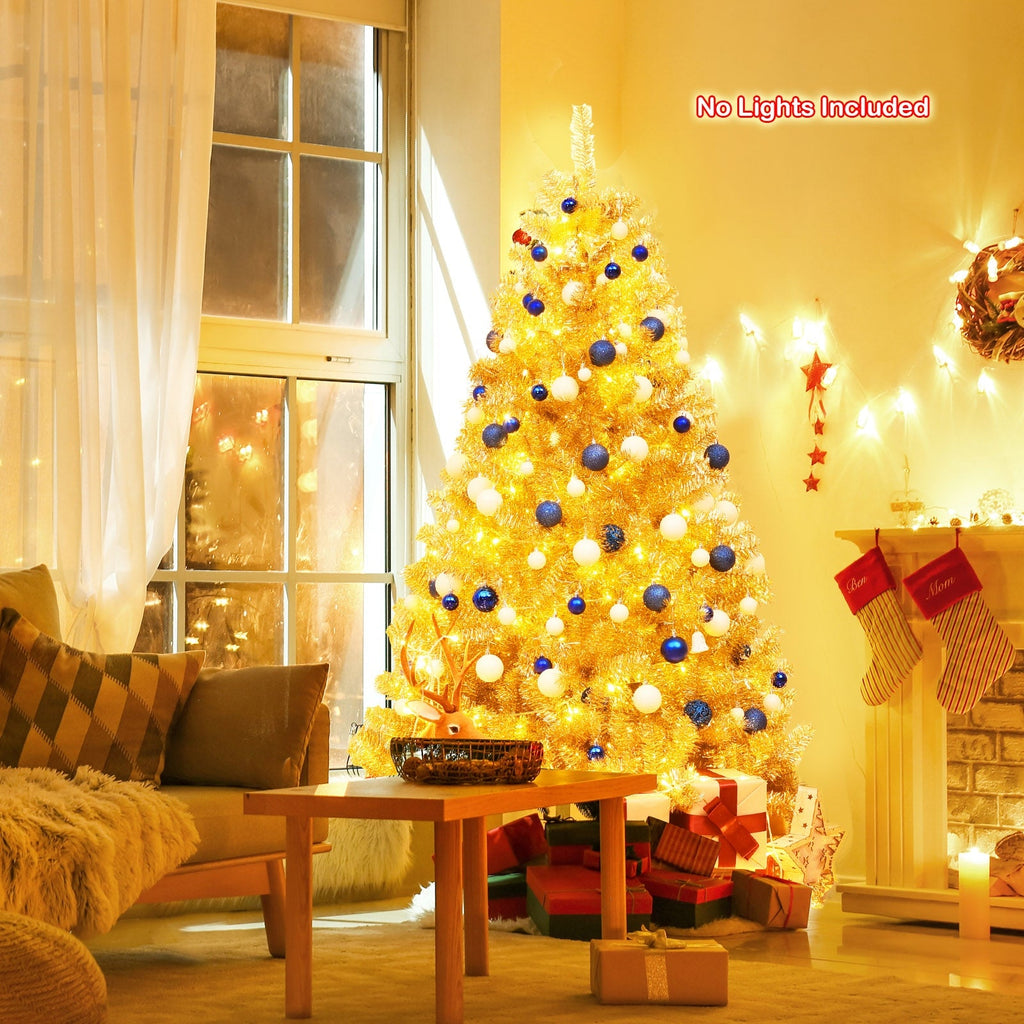 6/7.5 Feet Artificial Tinsel Christmas Tree Hinged with Foldable Stand