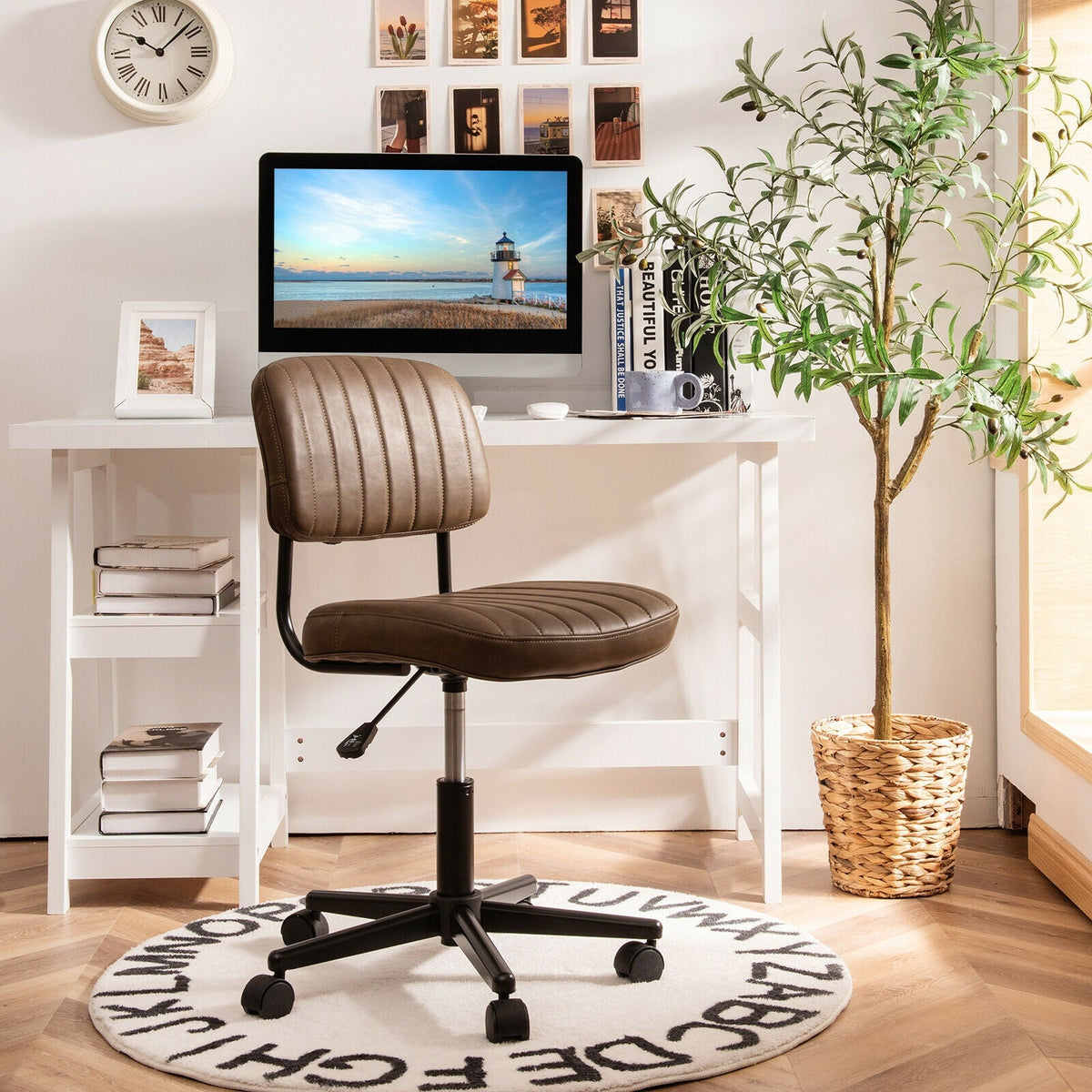 PU Leather Adjustable Office Chair Swivel Task Chair with Backrest