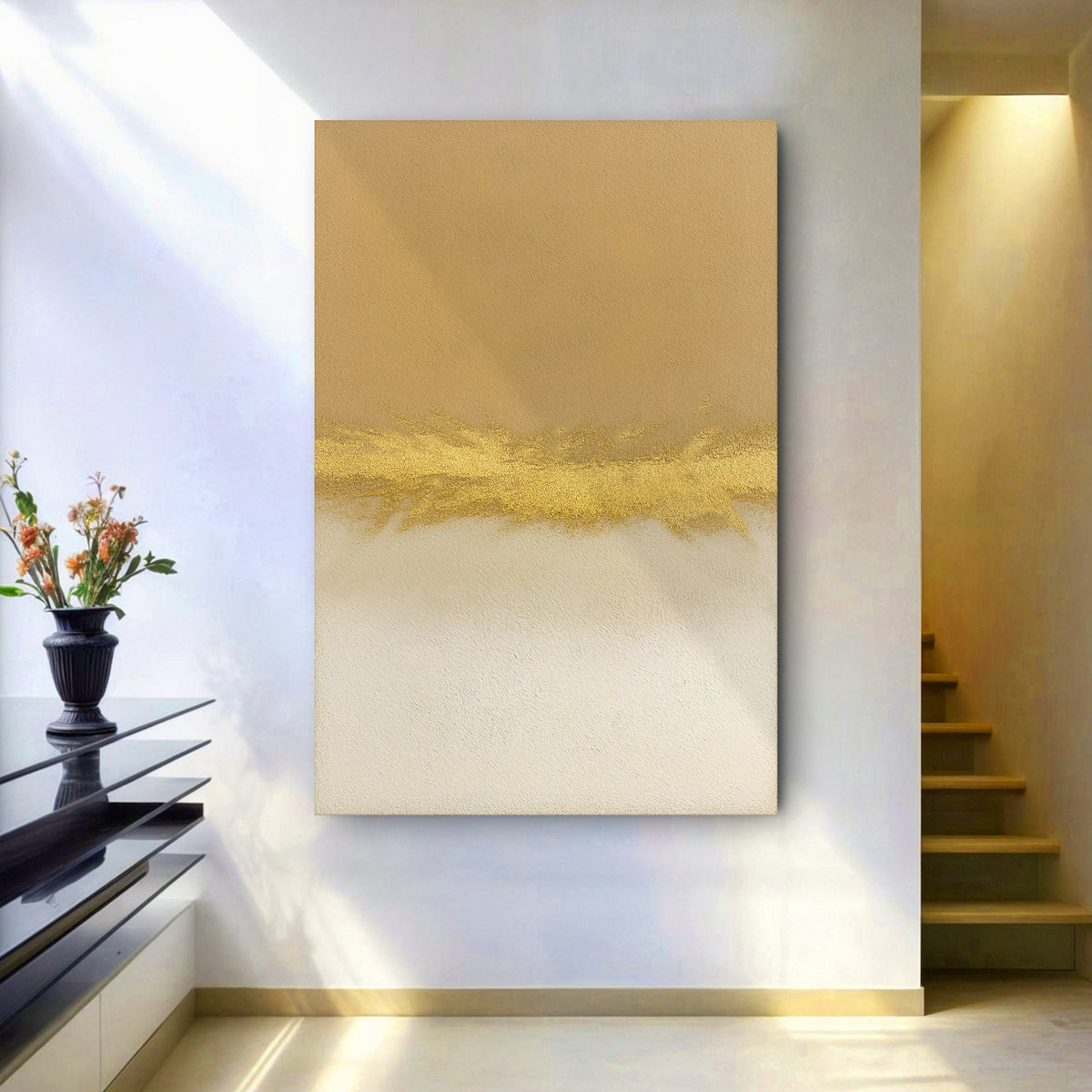 Minimalist White And Gold Wall Art